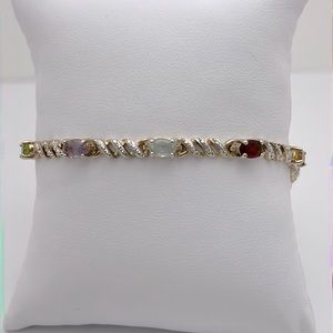 Women’s Sterling Silver Gold Plated Multi Colored Stone Bracelet